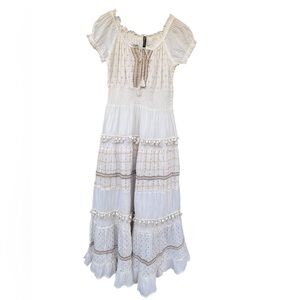 ME 2 MAGIC Cottagecore Boho Peasant Tie-Front Maxi Dress Cotton
